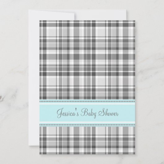 ブルーグレープレイドカスタムベビーシャワー招待状 招待状 (正面)