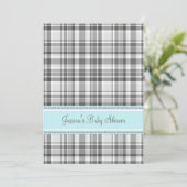 ブルーグレープレイドカスタムベビーシャワー招待状 招待状 (スタンド正面)