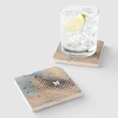 ブルーグレーベージュガラスドットパターンストーンコースター ストーンコースター (横)