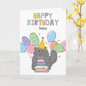 ブルーグレーペルシャ猫ロングヘア誕生日パーティー カード (黄色い花)