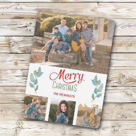 ブルーグレーホリースプリグ写真テンプレートクリスマス シーズンカード