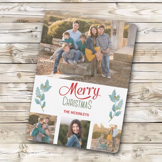 ブルーグレーホリースプリグ写真テンプレートクリスマス シーズンカード