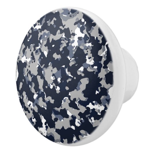 ブルーグレーホワイトカモフラージュ迷彩柄パターン セラミックノブ (右)