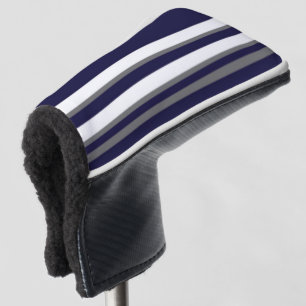 ブルーグレーホワイトストリップパターカバー ゴルフヘッドカバー