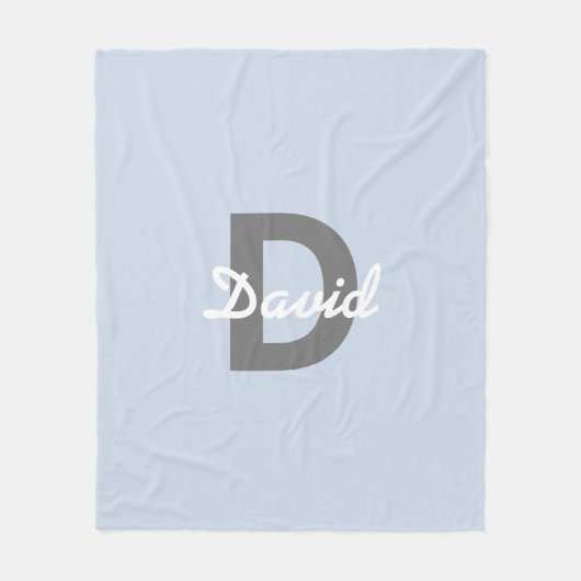 ブルーグレーホワイトネーム&モノグラム フリースブランケット (正面)