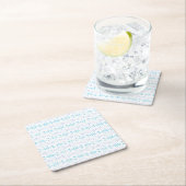 ブルーグレーホワイトパステルデコパターンキュートおもしろいパーティー スクエアペーパーコースター (インサイチュ)