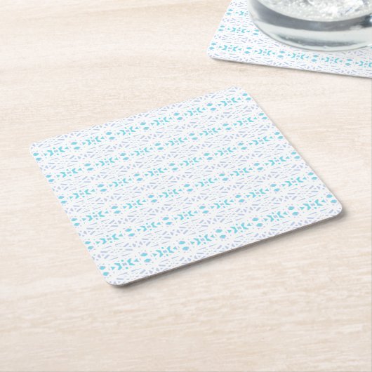 ブルーグレーホワイトパステルデコパターンキュートおもしろいパーティー スクエアペーパーコースター (アングル)
