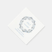 ブルーグレーホワイトモノグラム結婚フローラ スタンダードカクテルナプキン (角)