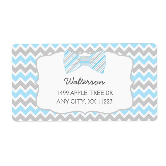 ブルーグレーボウタイベビーシャワー住所 シール (正面)