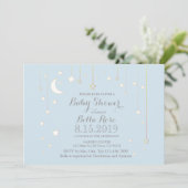 ブルーグレームーンスターボーイベビーシャワー招待状 招待状 (スタンド正面)