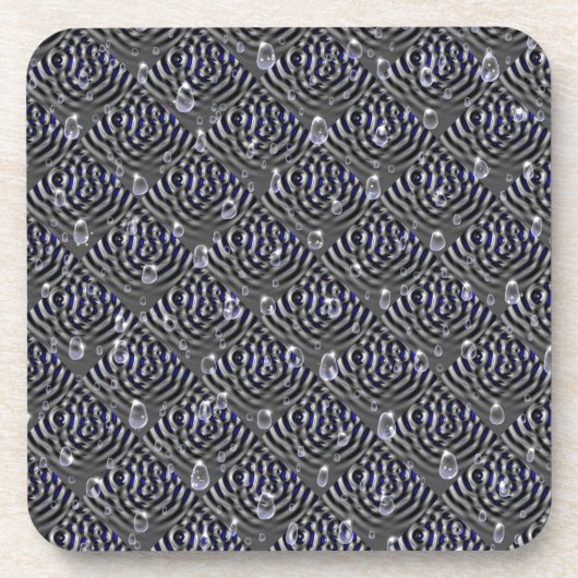 ブルーグレーメタル上の雨滴 コースター (正面)