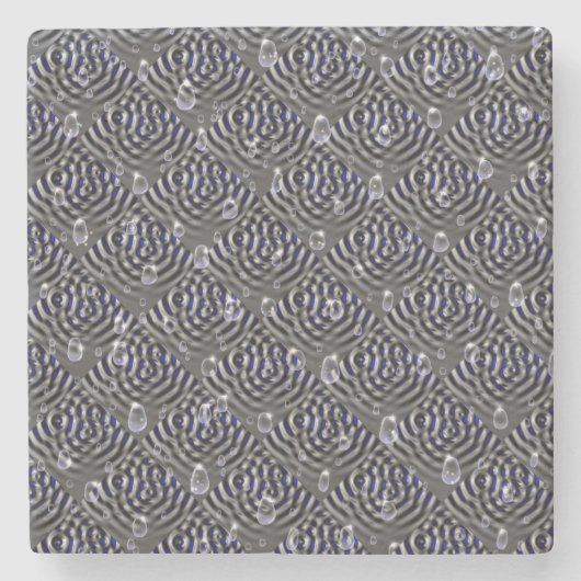 ブルーグレーメタル上の雨滴 ストーンコースター (正面)