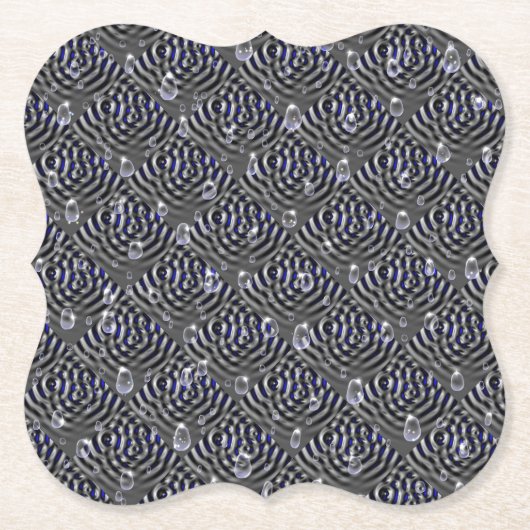 ブルーグレーメタル上の雨滴 ペーパーコースター (正面)