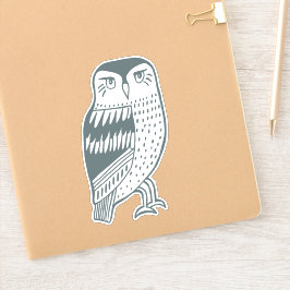 ブルーグレーワイズフクロウラインスケッチアート シール