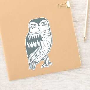 ブルーグレーワイズフクロウラインスケッチアート シール