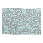 ブルーグレーヴィンテージフローラルパターンモノグラム枕C 枕カバー (裏面)