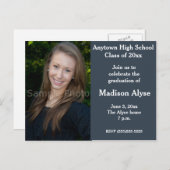 ブルーグレー写真卒業招待状はがき インビテーションポストカード (正面/裏面)