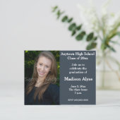 ブルーグレー写真卒業招待状はがき インビテーションポストカード (スタンド正面)