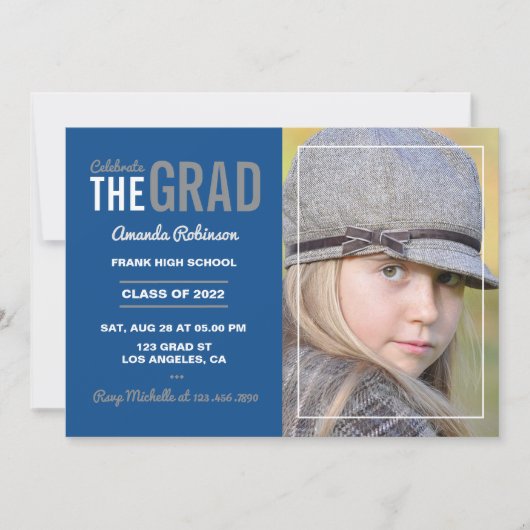 ブルーグレー卒業パーティー招待状 招待状 (正面)