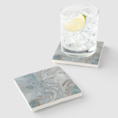 ブルーグレー大理石テクスチャパーソナライズされた ストーンコースター (横)