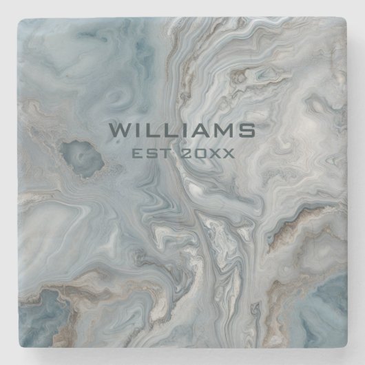 ブルーグレー大理石テクスチャパーソナライズされた ストーンコースター (正面)