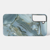ブルーグレー大理石金ゴールド脈 SAMSUNG GALAXYケース (裏面横)