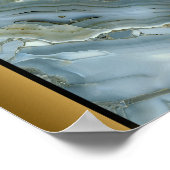 ブルーグレー大理石/ブラック金ゴールドア縁どート ポスター (角)
