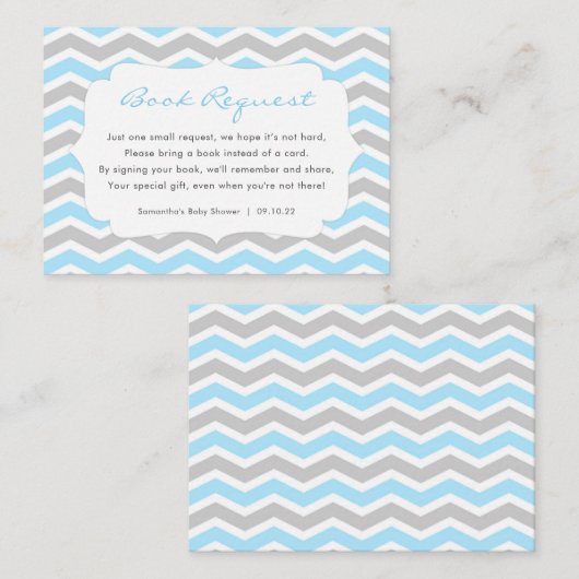 ブルーグレー少年の赤ちゃんシャワー予約リクエスト エンクロージャーカード (正面/裏面)