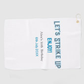 ブルーグレー幸せ10歳の誕生日の名前を消そう ゴルフタオル (横)