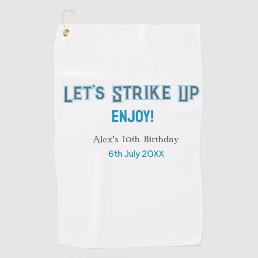 ブルーグレー幸せ10歳の誕生日の名前を消そう ゴルフタオル (正面)