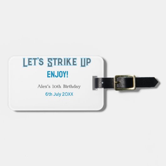 ブルーグレー幸せ10歳の誕生日の名前を消そう ラゲッジタグ (正面横)