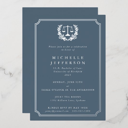 ブルーグレー法科卒業会 箔招待状 (正面/裏面)