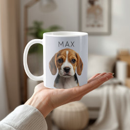 ブルーグレー犬写真入りマグカップ 名入れ コーヒーマグカップ