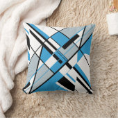 ブルーグレー白黒対角角アートデザイン クッション (ブランケット)