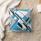 ブルーグレー白黒抽象芸術アートアンギュラデザイン クッション (ブランケット)