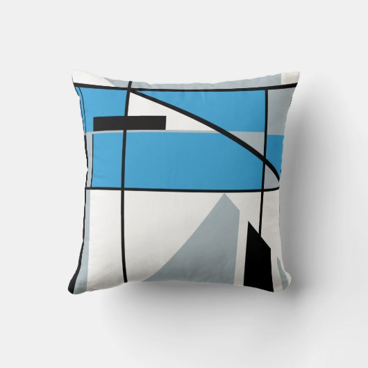 ブルーグレー白黒抽象芸術アートダイアゴナルデザイン クッション (裏面)