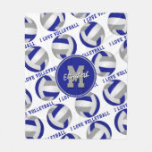 ブルーグレー私はバレーボールスポーツルームデコールが大好き フリースブランケット (正面)