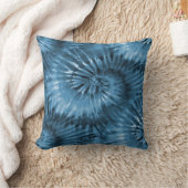 ブルーグレー絞り染めスターバストスパイラルレトロ クッション (ブランケット)