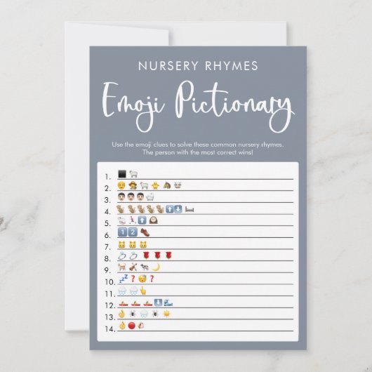 ブルーグレー絵文字の赤ちゃんシャワーゲーム 招待状 (正面)