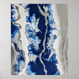 ブルーグレー絵画アクリル抽象芸術背景画 ポスター