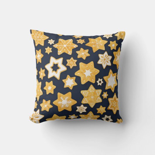 ブルーグレー背景のクリスマスクッキーリース クッション (正面)