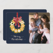 ブルーグレー背景のクリスマスクッキーリース シーズンカード (正面/裏面)