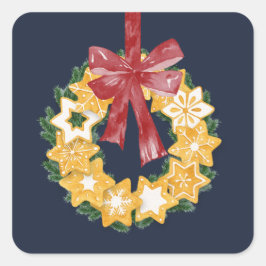 ブルーグレー背景のクリスマスクッキーリース スクエアシール