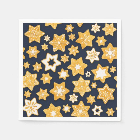 ブルーグレー背景のクリスマスクッキーリース スタンダードカクテルナプキン (正面)