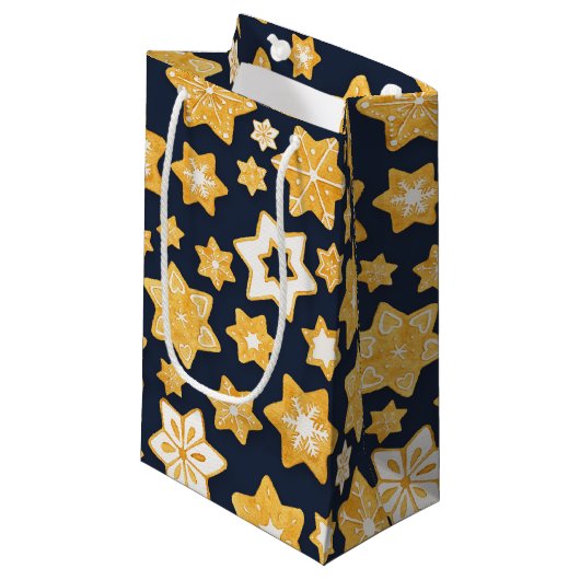 ブルーグレー背景のクリスマスクッキーリース スモールペーパーバッグ (正面アングル)