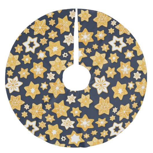 ブルーグレー背景のクリスマスクッキーリース ブラッシュドポリエステルツリースカート (正面)