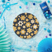 ブルーグレー背景のクリスマスクッキーリース ペーパープレート (パーティー)