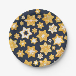 ブルーグレー背景のクリスマスクッキーリース ペーパープレート