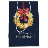 ブルーグレー背景のクリスマスクッキーリース ミディアムペーパーバッグ (正面)