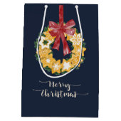 ブルーグレー背景のクリスマスクッキーリース ミディアムペーパーバッグ (裏面)